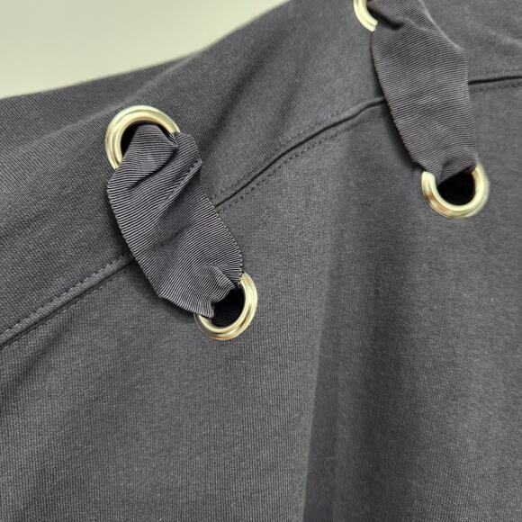 She+Sky Dark Navy Grommet Laced Tie Oversized Sweatshirt Women's L - Picture 3 of 11